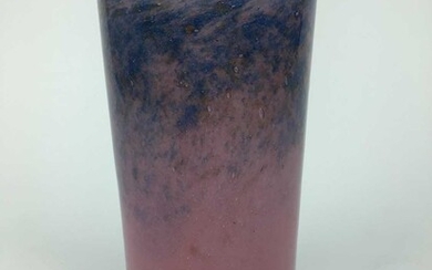 Monart pink and blue mottled art glass cylindrical vase