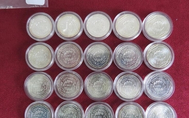 Monnaies Euros - France - Lot de 20 monnaies de 5 Euros Semeuse 2008 en argent, toutes SUP à SPL sous capsules