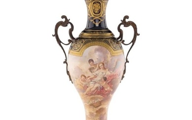 Monumental French Sevres Gilt Bronze Mounted Porcelain Palace Vase