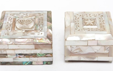 Mother of Pearl Hinged Lid Trinket Boxes, 2