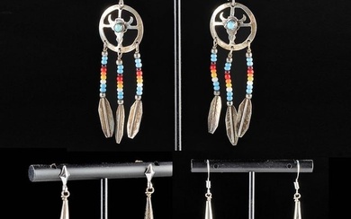 Navajo / Zuni Silver Earrings (Turquoise, Beads)