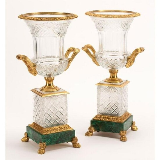 Neoclassical Style Cut Crystal Urns With Bronze Mounts