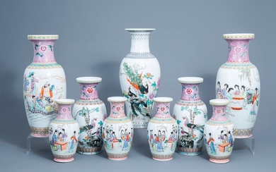 Neuf vases en porcelaine de Chine famille rose, 20ème siècle