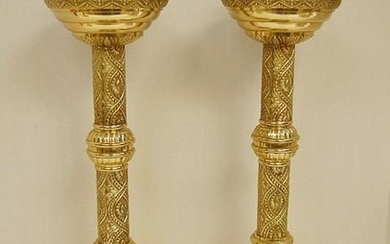 Nice Pair of 18 1/2" Polished Brass Church Altar