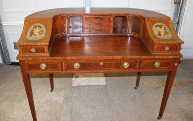 Nice Vintage burl mahogany Adam's style painted Carlton desk