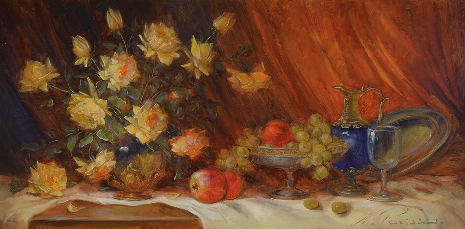 Nicole Parisini, born 1924, still life with flowers,...