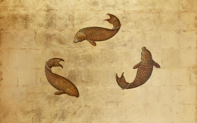 Nonie Clayton-Bennett, British b.1979 - Japanese Carp, 2004; paint on gold leaf on canvas, signed and dated on the reverse 'Nonie May 2004', 119.8 x 159.8 cm (ARR)