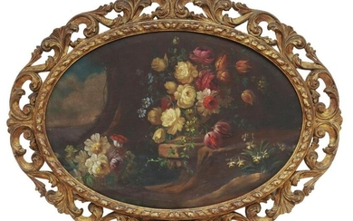 FLEMISH SCHOOL OIL ON CANVAS STILL LIFE WITH FLOWERS