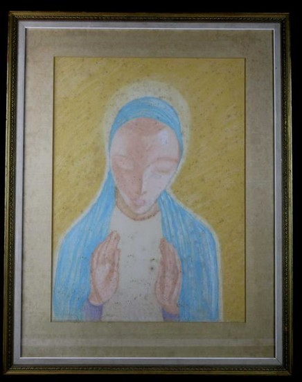 ORIGINAL 34" PASTEL PORTRAIT OF THE VIRGIN MARY