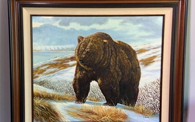Oil on canvas painting of a Grizzly Bear by J. Johnan
