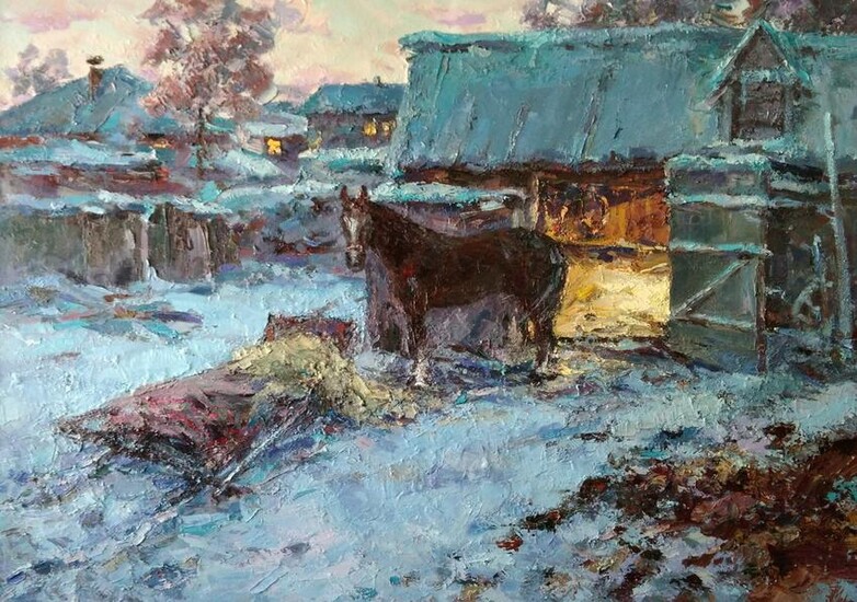 Oil painting Winter yard Alexander Nikolaevich