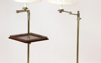 PAIR FLOOR LAMPS WITH ROSEWOOD TRAYS ADJUSTABLE