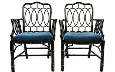 PAIR OF PAINTED BAMBOO-STYLE ARMCHAIRS