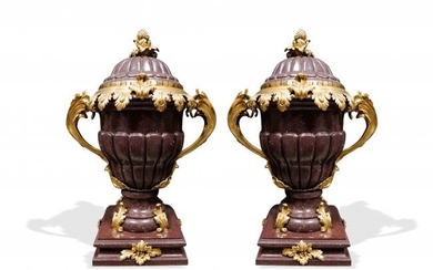 PAIR OF PORPHYRY VASES, France 19th Century