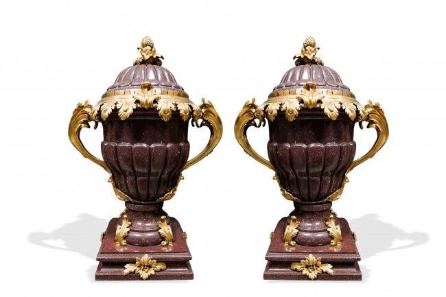PAIR OF PORPHYRY VASES, France 19th Century