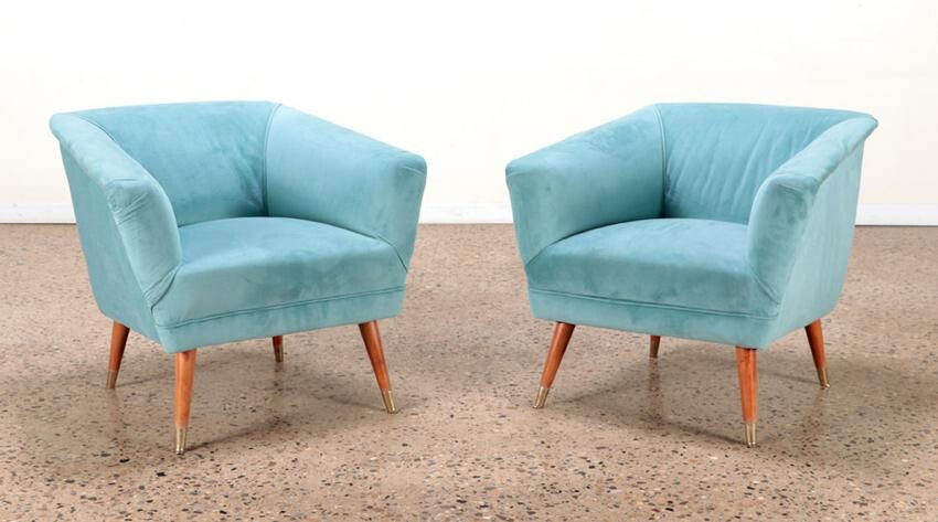 PAIR UPHOLSTERED LOUNGE CHAIRS CIRCA 1950