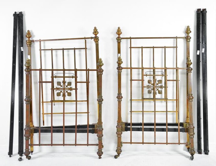 Pair Brass / Iron Beds with Rails