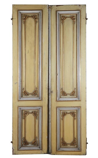 Pair Louis XVI carved and painted interior wood doors (2pcs)