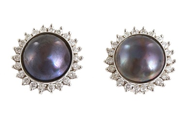 Pair Mabe Pearl and Diamond Earrings (2pcs)