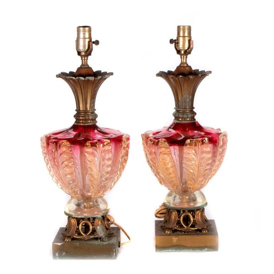Pair Murano Glass lamps.