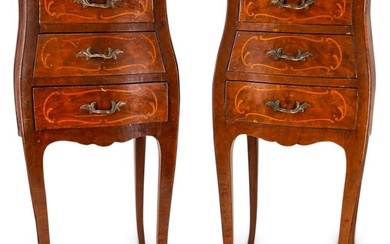 Pair Of Antique French Three Drawer Marquetry Side Tables