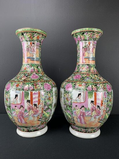 Pair Of Chinese Famille Noire Figural Vases