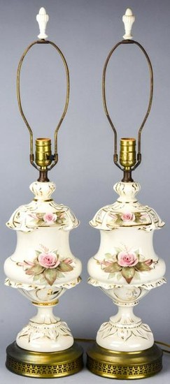 Pair Urn Form Porcelain Table Lamps