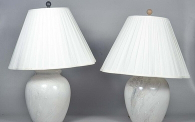 Pair ceramic faux marble table lamps