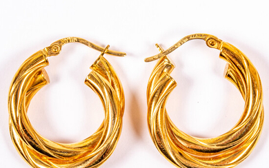 Pair of 18kt Yellow and Gold Hollow Twist Hoop Earrings