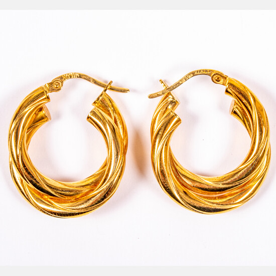Pair of 18kt Yellow and Gold Hollow Twist Hoop Earrings
