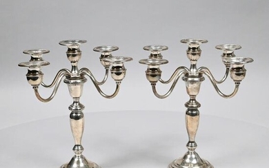 Pair of American Sterling Silver Five-Light Candelabra