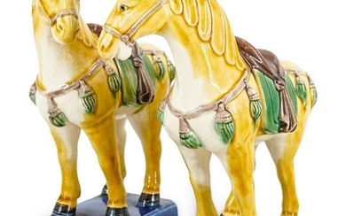 Pair of Chinese Sancai Glazed Porcelain Horse Figurines