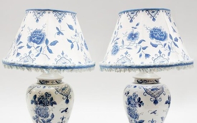 Pair of Dutch Blue and White Delft Baluster Vases
