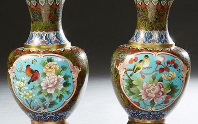 Pair of Elaborate Chinese Cloisonne Baluster Vases