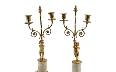 Pair of Empire Style Candelabras on Marble Bases.