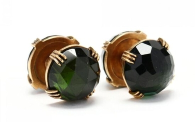 Pair of Gold and Green Tourmaline Cufflinks, France