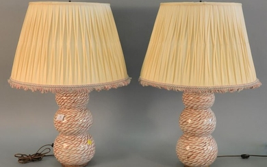 Pair of ceramic lamps, stacked sphere body with red