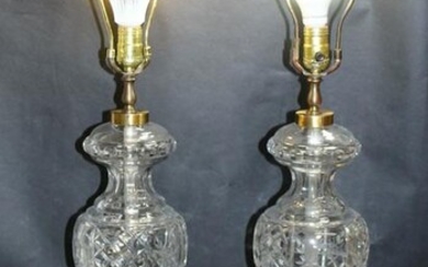 Pair of crystal lamps on brass bases