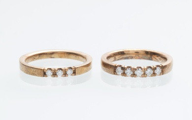 Pair of engagement rings in rose gold-plated silver with diamonds 0.25 and 0.09 ct. (2)