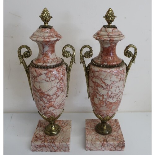 Pair of gilt metal mounted serpentine marble urn shaped mant...