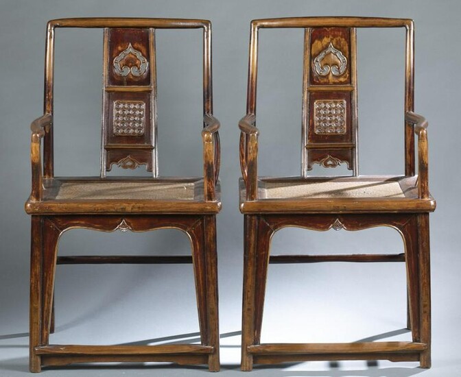 Pair of low square back armchairs, 18th century