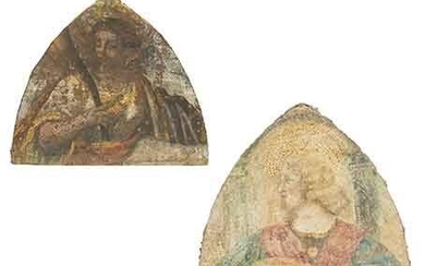 Paire de peintures de porte représentant Sainte Catherine et une femme noble peintures à l'huile...