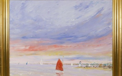 Paul Galschneider Oil on Canvas "Sailboats Rounding Brant Point"