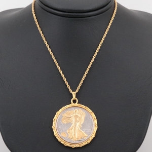 Pendant Necklace with Gold-Plated 1946 Walking Liberty Silver Half Dollar