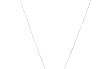 Pendentif or gris 750 serti d’un diamant taille trillon rehaussé de diamants taille brillant, sur une chaîne