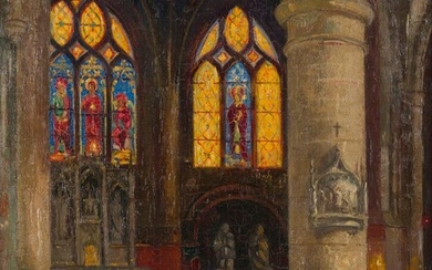 Pierre-Gaston RIGAUD (1874-1939) Intérieur de l'église Saint Germain l'Auxerrois, 1902 Huile sur toile signée, située...