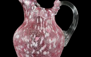 Pitcher, Phoenix Art Glass, Pink & Opal Spatter