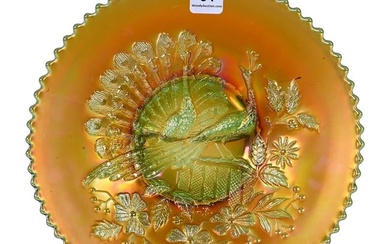 Plate, Carnival Glass, Northwood's Peacocks