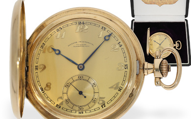 Pocket watch: fine Glashütte gold hunting case watch in quality 1A with box, ca. 1920