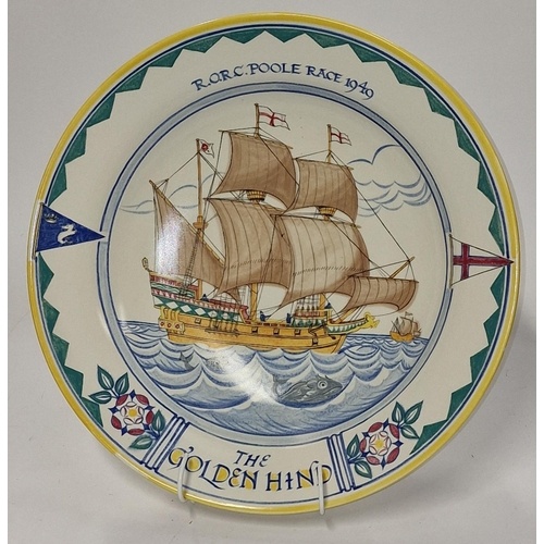 Poole Pottery shape 528 large hand painted ship plate / char...
